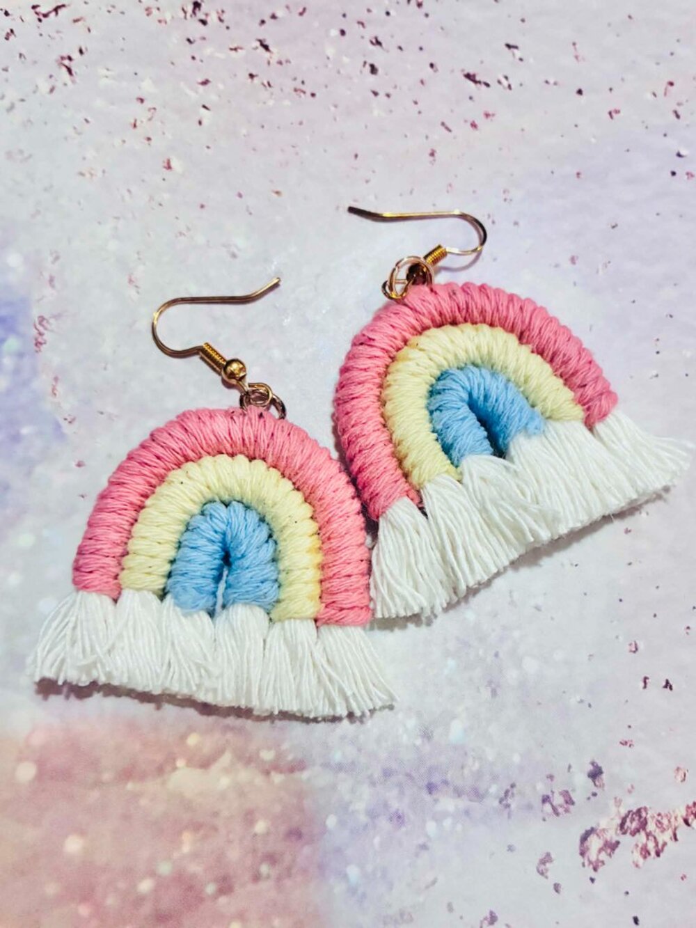 Fabric 3D Pink rainbow colorful earrings